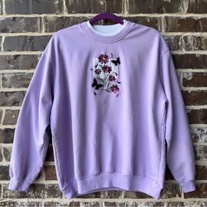 Vintage Decorated Originals Lavender Sweatshirt Floral Embroidered Crewneck XL